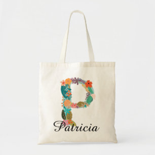 Bolso De Tela Monograma Floral Personalizado Nombre Botánico Per