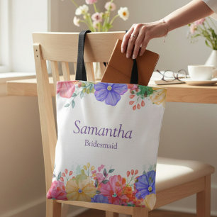 Bolso De Tela Monograma Floral Púrpura para Damas de Honor