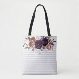 Bolso De Tela Monograma floral rayado morado y borgoñoso