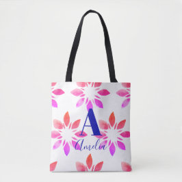 Bolso De Tela Monograma Floral retro de acuarela rosa caliente
