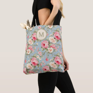 Bolso De Tela Monograma Floral Rosa Shabby Chic