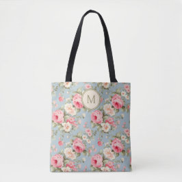 Bolso De Tela Monograma floral rosado Shabby Chic
