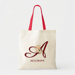 Bolso De Tela monograma floral rústico de otoño