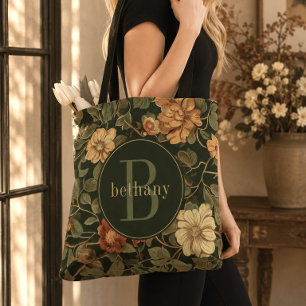 Bolso De Tela Monograma Floral Vintage Oscuro de William Morris