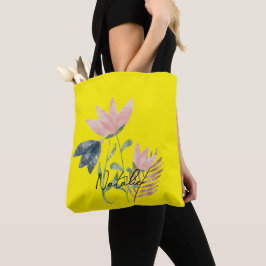 Bolso De Tela Monograma Flores de verano atractivas l Amarillo