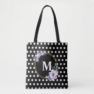 Bolso De Tela Monograma Flores negras de cosecha con puntos de p