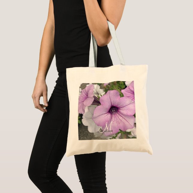 Bolso De Tela Monograma fotográfico de bonito púrpura Petunia (Anverso (producto))