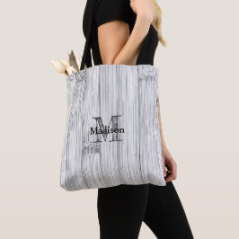 Bolso De Tela Monograma genial de madera de bambú gris impresa