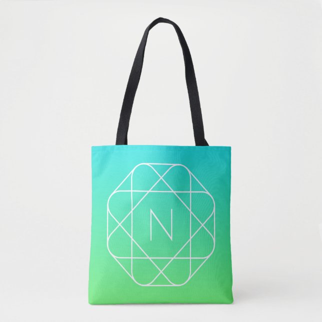 Bolso De Tela Monograma geométrico de Guay | Ombre verde azul y  (Anverso)