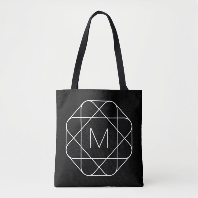 Bolso De Tela Monograma geométrico negro y blanco (Anverso)