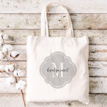 Bolso De Tela Monograma gris de la dama de honor Toth Bag<br><div class="desc">Bolsos de tote de la fiesta de bodas monogramada de moda personalizados con un personalizado monograma inicial, texto de la dama de honor o añadir un nombre u otro mensaje. Haga clic en Personalizar para cambiar los tipos de letra y los colores del texto y crear un regalo único para...</div>