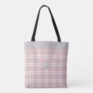 Bolso De Tela Monograma gris rosa suave Gingham Girly Plage