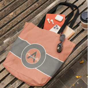 Bolso De Tela Monograma gris rosado personalizado