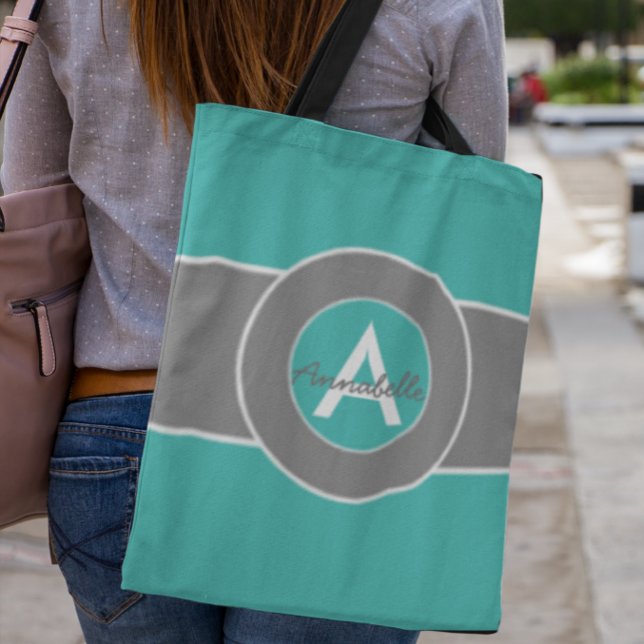 Bolso De Tela Monograma gris verde azulado personalizado (Subido por el creador)