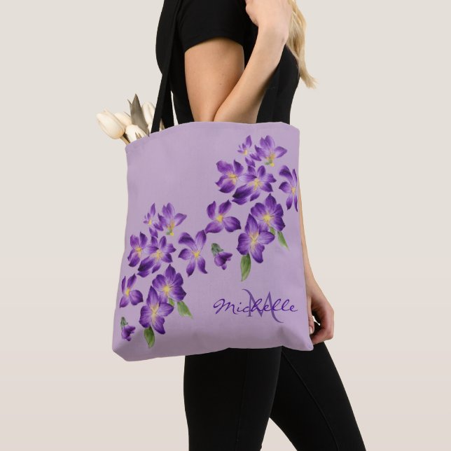 Bolso De Tela Monograma Hermosas Flores Violetas (Detalle)