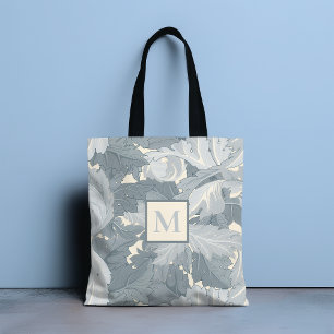 Bolso De Tela Monograma Hojas Florales Retro Ornamental Gris