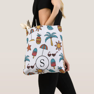 Bolso De Tela Monograma ilustrado de vacaciones en la playa de v