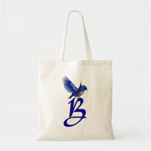 Bolso De Tela Monograma inicial B con pájaro azul