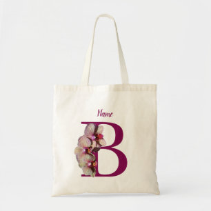 Bolso De Tela Monograma Inicial B Elegante Orquídea Personalizad