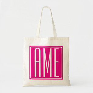 Bolso De Tela Monograma inicial   Blanco Sobre Rosa Caliente