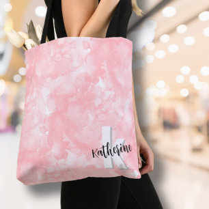 Bolso De Tela Monograma Inicial de Acuarela Rosa