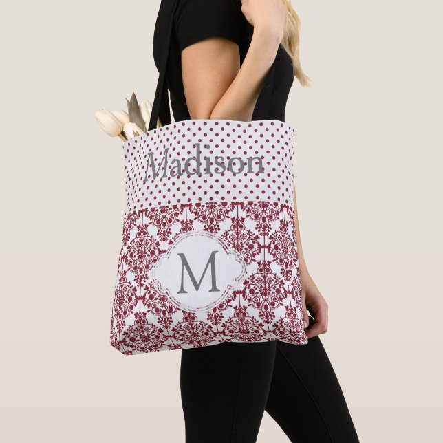 Bolso De Tela Monograma inicial de cimarrona blanca y moda (Detalle)