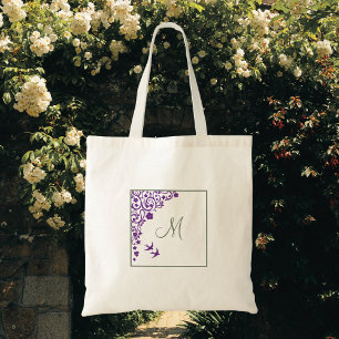 Bolso De Tela Monograma inicial de guion violeta de color verde