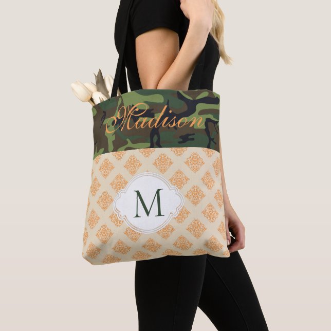 Bolso De Tela Monograma inicial de moda de Damasco de Camuflaje  (Detalle)