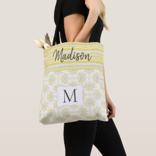 Bolso De Tela Monograma inicial de moda en franjas grises amaril