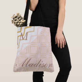 Bolso De Tela Monograma Inicial de Moda Geométrica de Melocotón