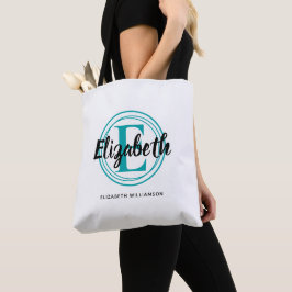 Bolso De Tela Monograma Inicial de Turquesa de Moda Nombre en Le