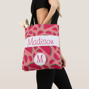 Bolso De Tela Monograma inicial de verano de la sandía roja