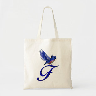 Bolso De Tela Monograma inicial F Pájaro Azul