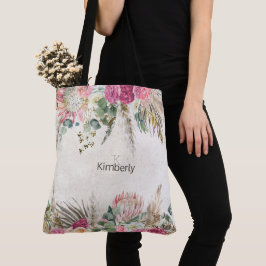Bolso De Tela Monograma Inicial Floral Boho Neutral Pastel