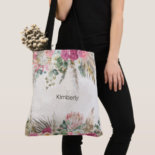 Bolso De Tela Monograma Inicial Floral Boho Neutral Pastel