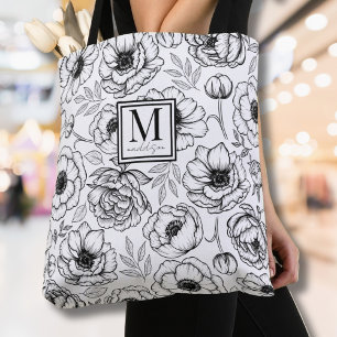 Bolso De Tela Monograma Inicial Floral Elegante