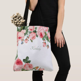 Bolso De Tela Monograma Inicial Floral Rosa Sonrojado