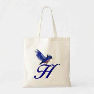 Bolso De Tela Monograma inicial H con pajarito azul