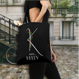 Bolso De Tela Monograma inicial K acuarela rojo floral profesora