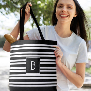 Bolso De Tela Monograma Inicial Moderna y Elegante con Franjas B