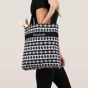 Bolso De Tela Monograma Inicial Moderno Personalizado Blanco Neg