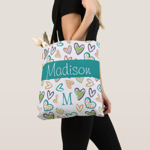Bolso De Tela Monograma inicial multicolor dibujado a mano