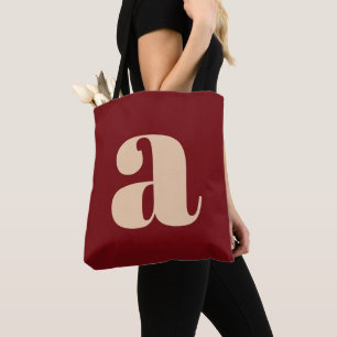 Bolso De Tela Monograma Inicial Negrita Retro Rojo Oscuro Modern
