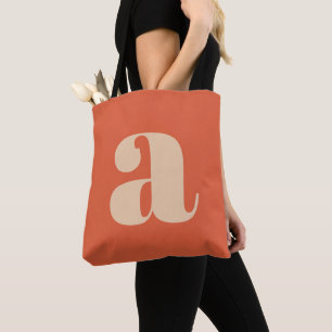 Bolso De Tela Monograma Inicial Retro Naranja Terroso Moderno y 