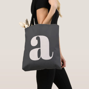 Bolso De Tela Monograma Inicial Retro Negrita Simple en Blanco y