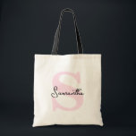 Bolso De Tela Monograma Inicial Rosa Personalizada Moderna y Ele<br><div class="desc">Echa un vistazo a estas perfectas bolsas tote para tu grupo de damas de honor, invitadas a la despedida de soltera, cumpleaños o regalos para las invitadas a la boda. Una bolsa tote personalizada moderna y elegante es chic y sofisticada para complementar tu boda o cualquier ocasión especial. Pueden ser...</div>