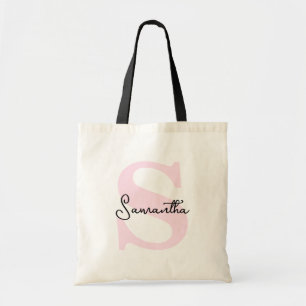Bolso De Tela Monograma Inicial Rosa Personalizada Moderna y Ele