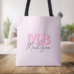 Bolso De Tela Monograma inicial rosado moderno minimalista<br><div class="desc">Crea tu propio bolso de tote personalizado con iniciales minimalistas modernas y nombre de monograma de caligrafía de script. Disponible en una variedad de tamaños de colores.</div>