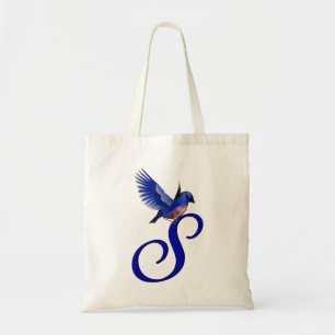 Bolso De Tela Monograma Inicial S Pajaro Azul