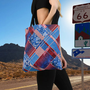 Bolso De Tela Monograma Jeans Azules Patrón de parchwork Toto Ba